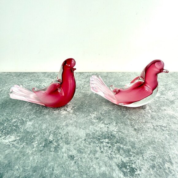 Vintage Murano Made In Italy Pink Birds Art Glass Lot Of 2 - Picture 5 of 9